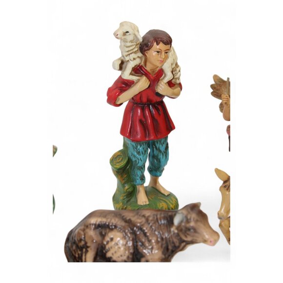 Vintage Hand-Painted Nativity Scene Set 12-Piece Christmas Décor Figures & Wood - Picture 4 of 12